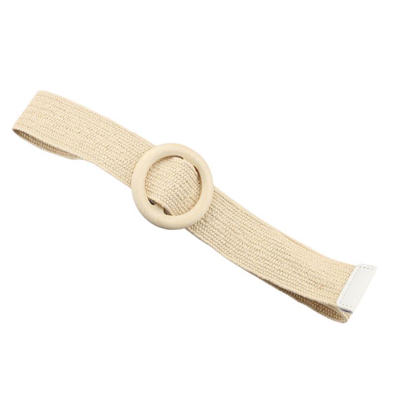 Sunnyway Vrouwen Boheemse elastische gevlochten riem Vrouwelijke jurk Jeans Brede zwarte PP-stro Designer Houten gesp Boho-riemen