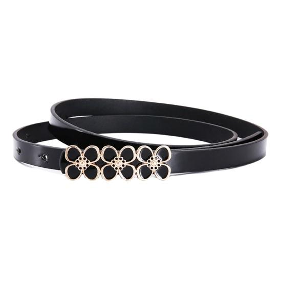 Guannuotong Vrouwen tailleriem smal kunstleer bloem strik decor anti-break verstelbare taille decoratie antislip dikke dame tailleband jurk trui tailleband zwart
