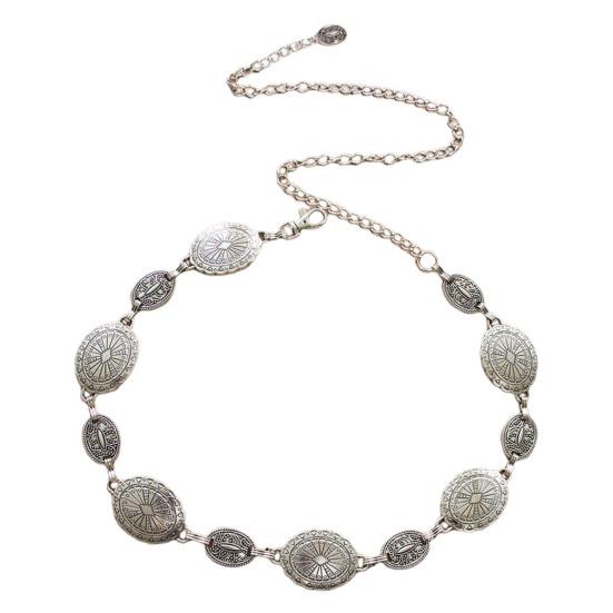 Yeshan Retro Etnische Stijl Vrouwen Metalen Taille Ketting Verstelbare Verlengde Ketting Decoratieve Cirkel Gesneden Riem Kostuum Accessoire