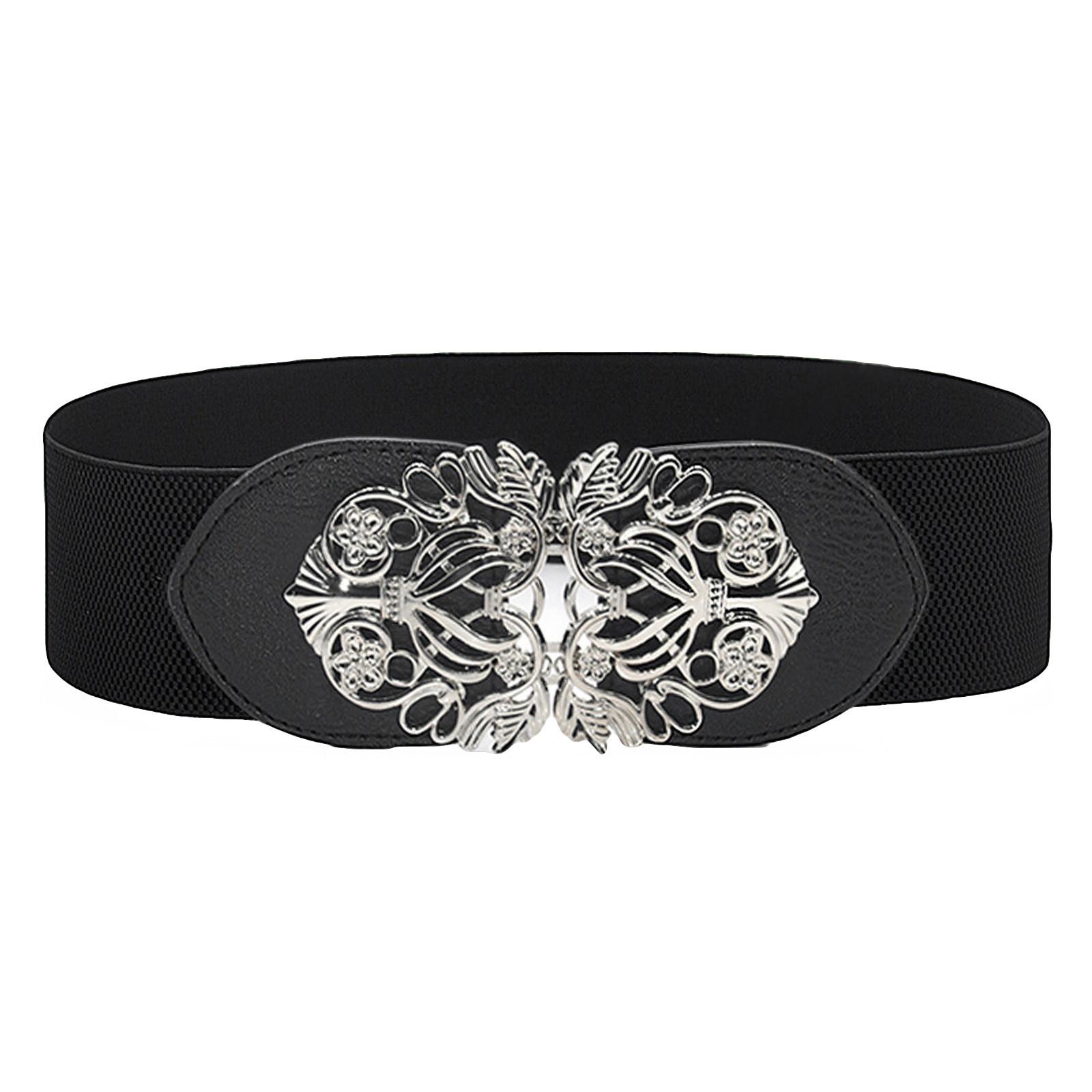 ZuiBaDuDu Damesmode Vintage brede elastische stretchgesp tailleband tailleband One Size zwart