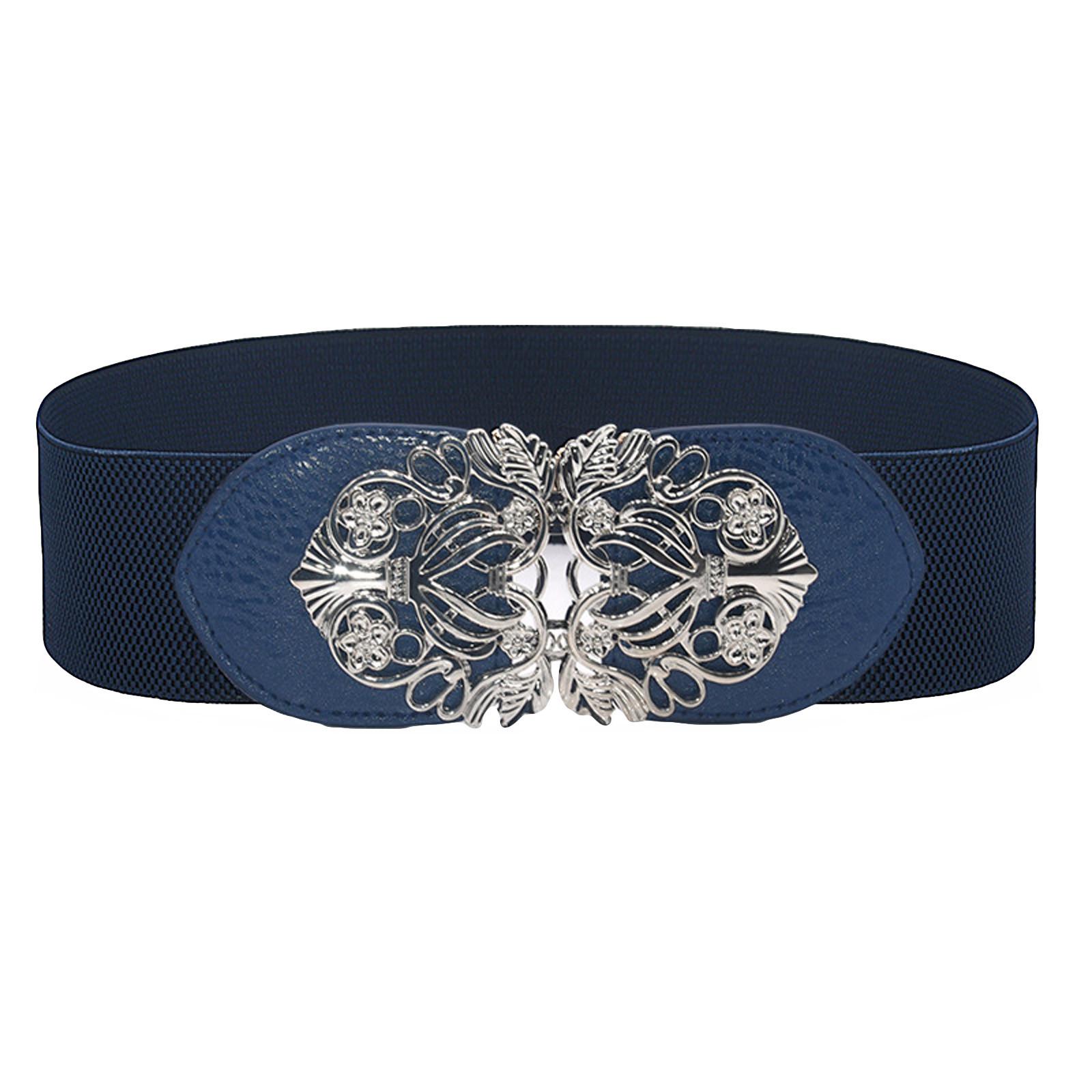 ZuiBaDuDu Damesmode Vintage brede elastische stretchgesp tailleband tailleband One Size donkerblauwe kleur