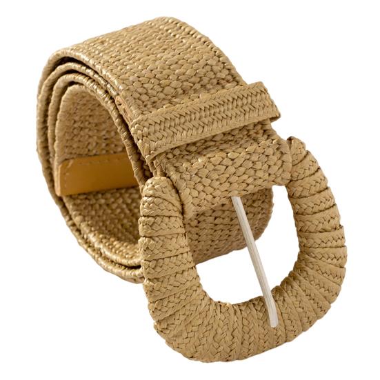 Bilixi Vrouwen Riem Elastische Stro Geweven Brede Riem Effen Kleur Jurk Jeans Boho Rekbare Dames Casual Riem Kleding Accessoire 100cm kaki