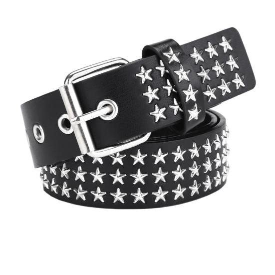 Pinping Punk Rock Rivet Riem Studded Riem Grommet Draden Riem Vierkante Klinknagels Piramide Metalen Inlays Verstelbare Banden Imitatie Leren Riem 110cm D