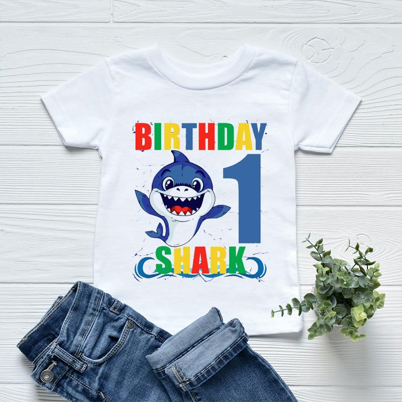 Todaysun Hot Koop Fashion Jongens T-Shirt Leuke Haai Verjaardagscadeau Nummer 1-10 Jaar Oud Print Kids Verjaardagsfeestje kostuum T-shirt Tops 90cm