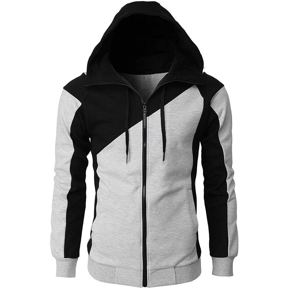 FEGKZLI Specialty Herensweater met capuchon Kleurenblok Capuchon Basic Hoodies Sweatshirts Lange mouw Wit Zwart Wijn Rits XL lichtgrijze kleur