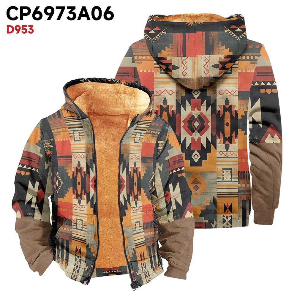 ZuiBaDuDu Heren Print Lange Mouw Zak Jas Fashion Plus Fluwelen Overjas XXXXL