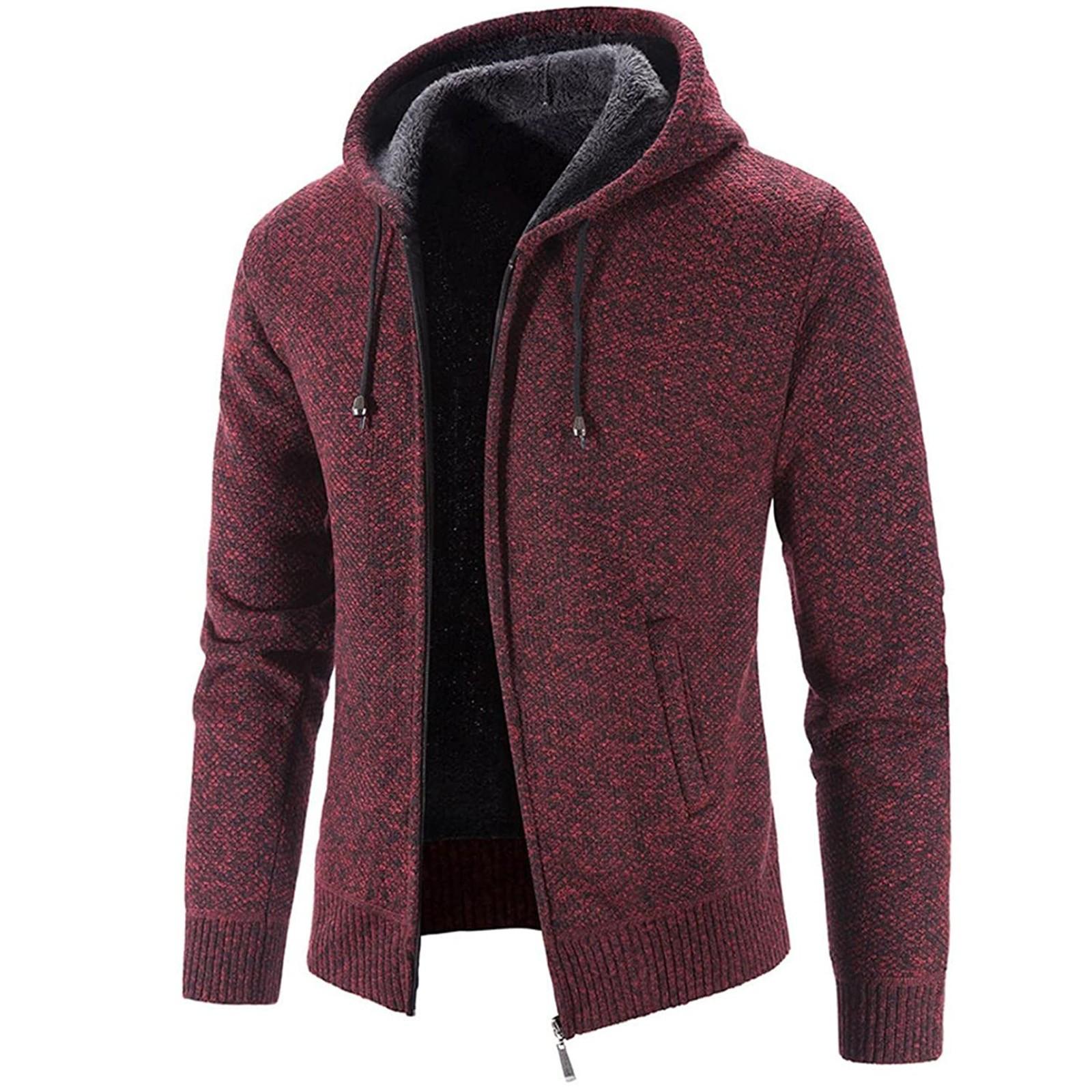 YaseHasaki Herenmode Vrije tijd Lange mouwen Warme effen kleur Capuchonjassen Tops XL wijn