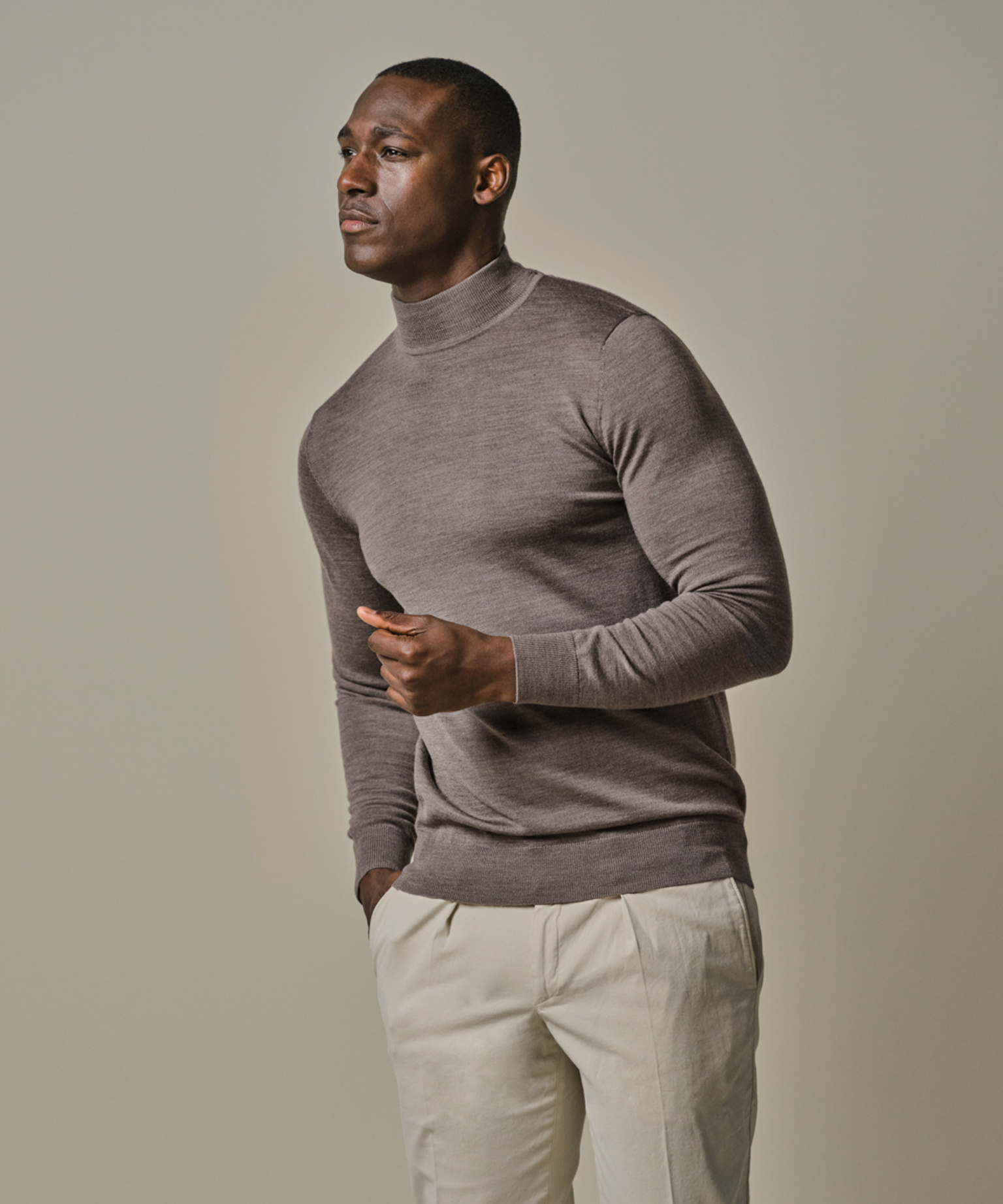 Profuomo PULLOVER MOCK NECK TAUPE 
