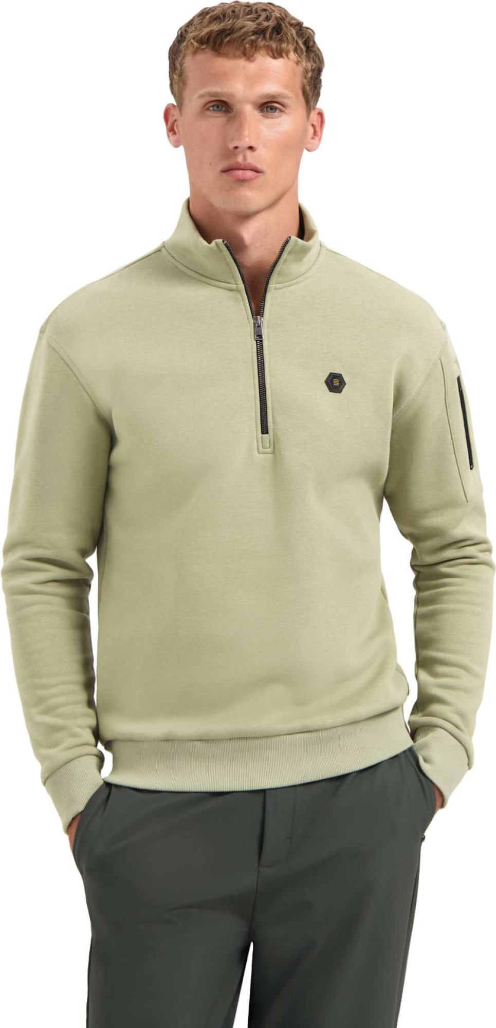 No Excess Sweater half zip brushed light moss