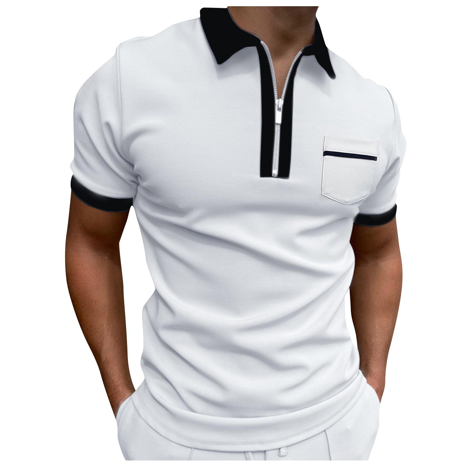 Baishikele Heren zomershirt met zakpaneel en revers, herenshirt met rits, slim fit, casual golftops met korte mouwen XL