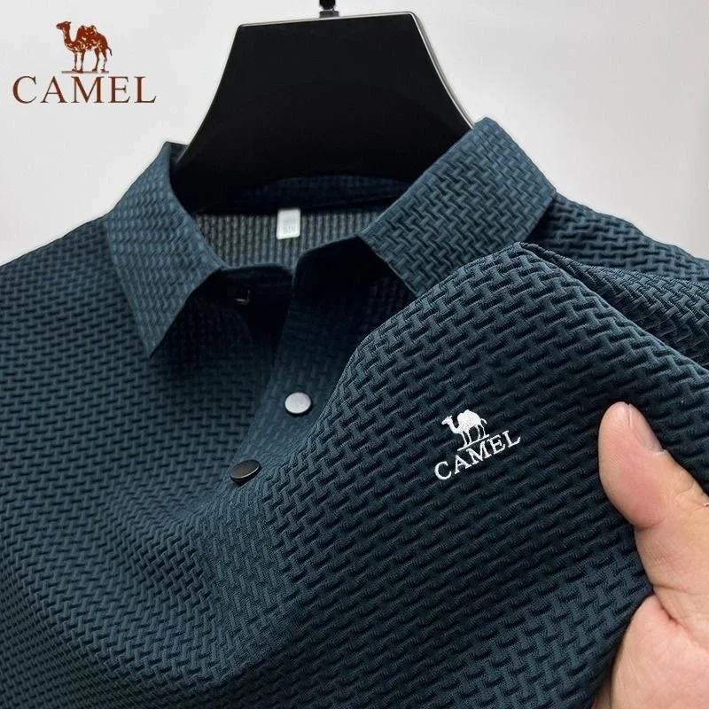Camel High End Geborduurde  Ice Silk Elastische Polo Shirt Nieuwe Zomer T-shirt Mode Ademende Zakelijke Korte Mouw Luxe Top XL