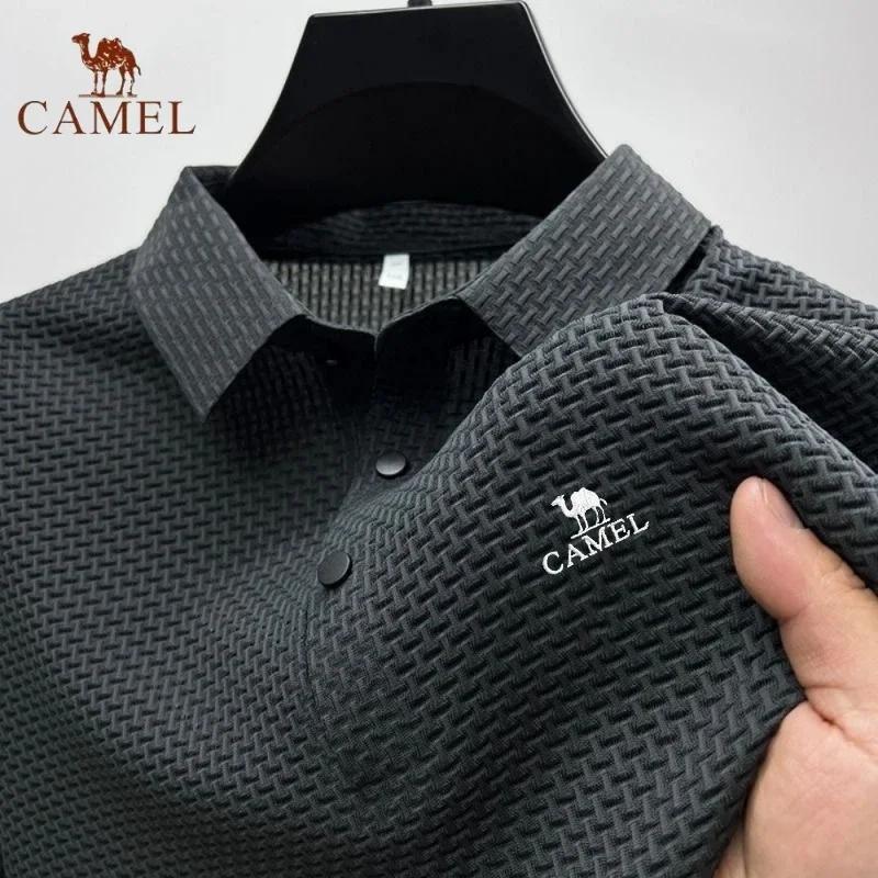 Camel High End Geborduurde  Ice Silk Elastische Polo Shirt Nieuwe Zomer T-shirt Mode Ademende Zakelijke Korte Mouw Luxe Top XL