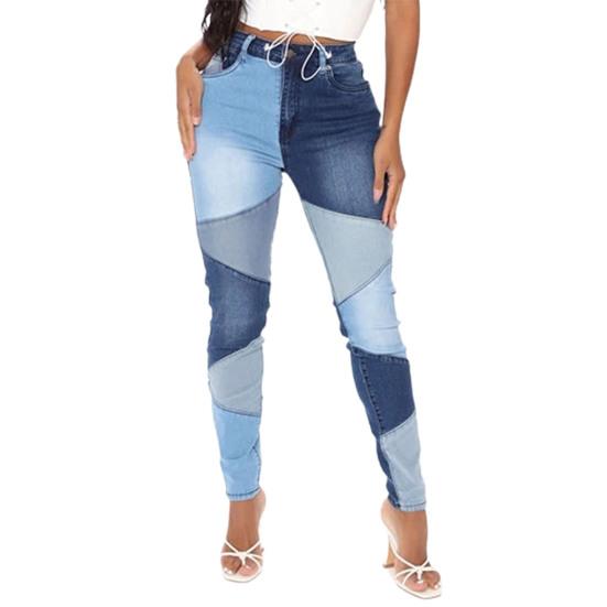 Shapewear Splicing damesjeans Vintage bodems Slanke dames patchwork slanke jeans L blauw