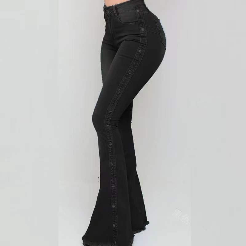 CANVAUS Plus Size Dames Zomer Hoge Taille Stretch Drag Flare Jeans M zwart