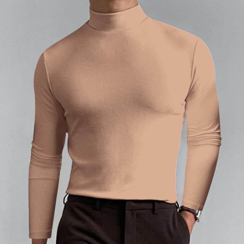 Source universe Mannelijke herfst en winter effen kleur T-shirt top coltrui met lange mouwen top comfortabele esthetische herenkleding S