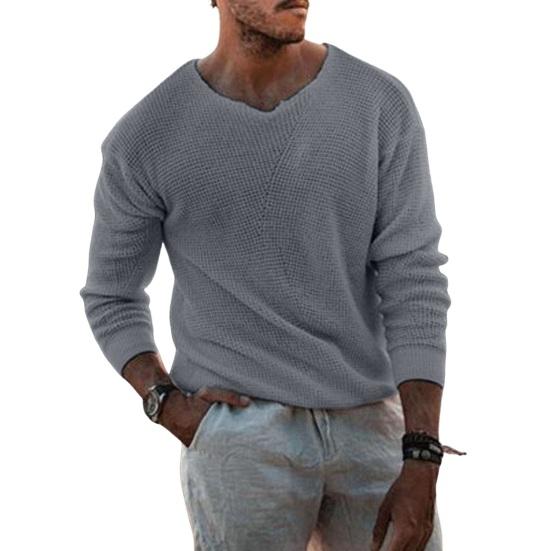 Western Cool Men Herfst Winter Heren Trui Gebreid Effen Kleur Rekbaar Los Hoge Elastiek Lange Mouwen V Hals Trui M grijs