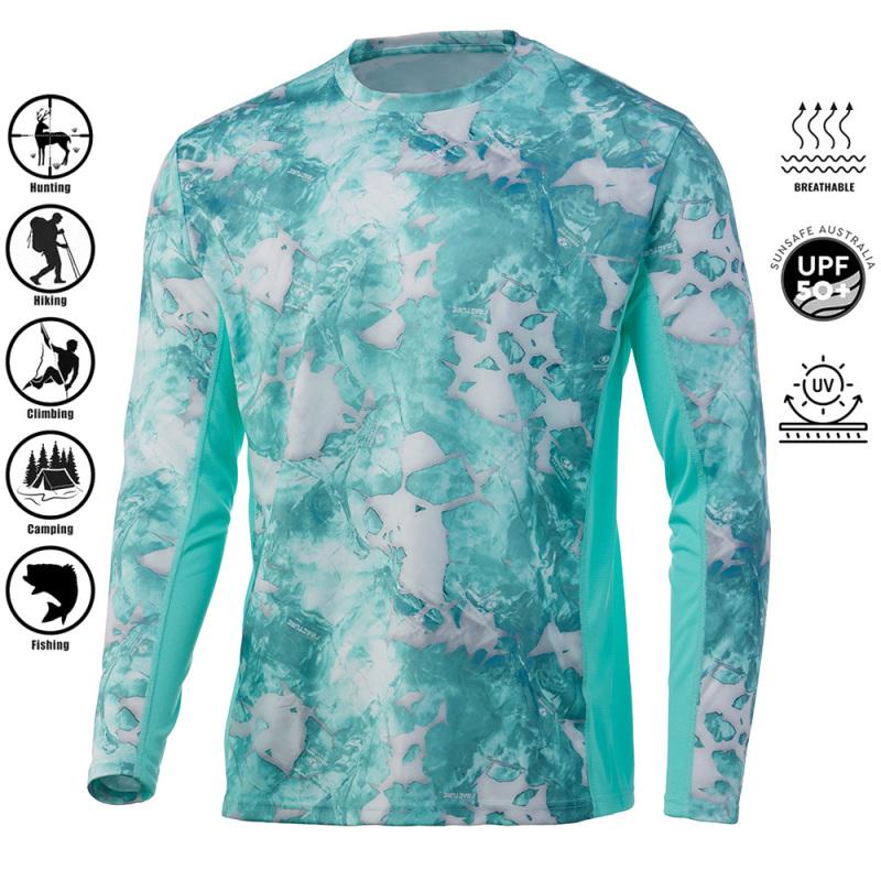 ETST 007 Herenshirt UV-bescherming Buitensporten Ronde hals Tops, Hardloopzon T-shirts UPF50+ Heren Lange Mouw Visshirt - Ademend M