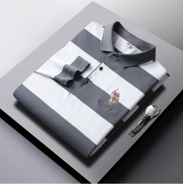 WomWear Katoenen gestreept overhemd voor mannen van middelbare leeftijd, T-shirt met lange mouwen voor mannen van middelbare leeftijd, ST-shirt XXXXL