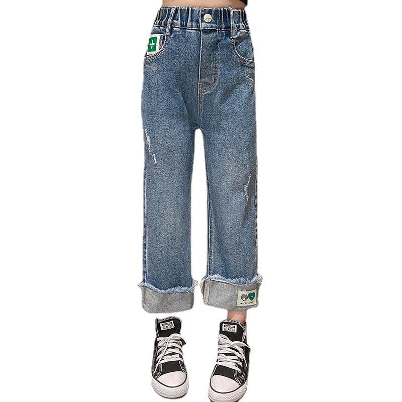 Youth Charm Herfst Nieuwe Meisjes Mode Jeans Kinderen Wijde Pijpen Broek Broek Kinderkleding 170