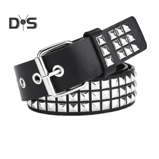 Mud in your eye Punk Rock Rivet Riem Studded Riem Grommet Draden Riem Vierkante Klinknagels Piramide Metalen Inlays Verstelbare Banden Imitatie Leren Riem 110cm E