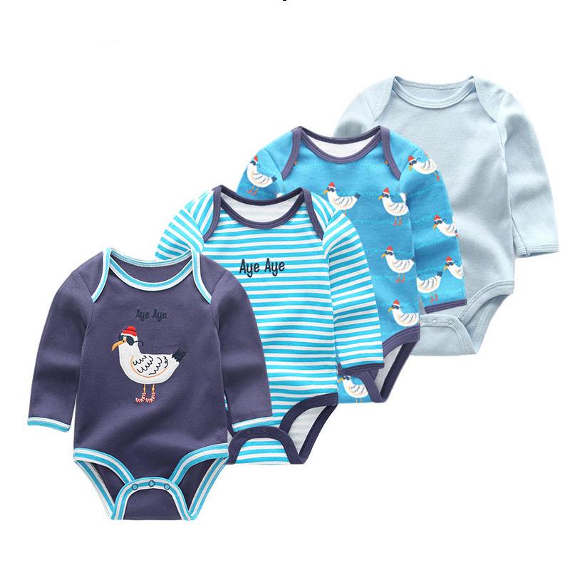 KIDDIEZOOM 4 Stuks Baby Jongens Meisjes Bodysuit Lange Mouw Zachte Katoenen Babykleertjes 0-12Months Pasgeboren Body Bebe Jumpsuit Kleding 3-6Months