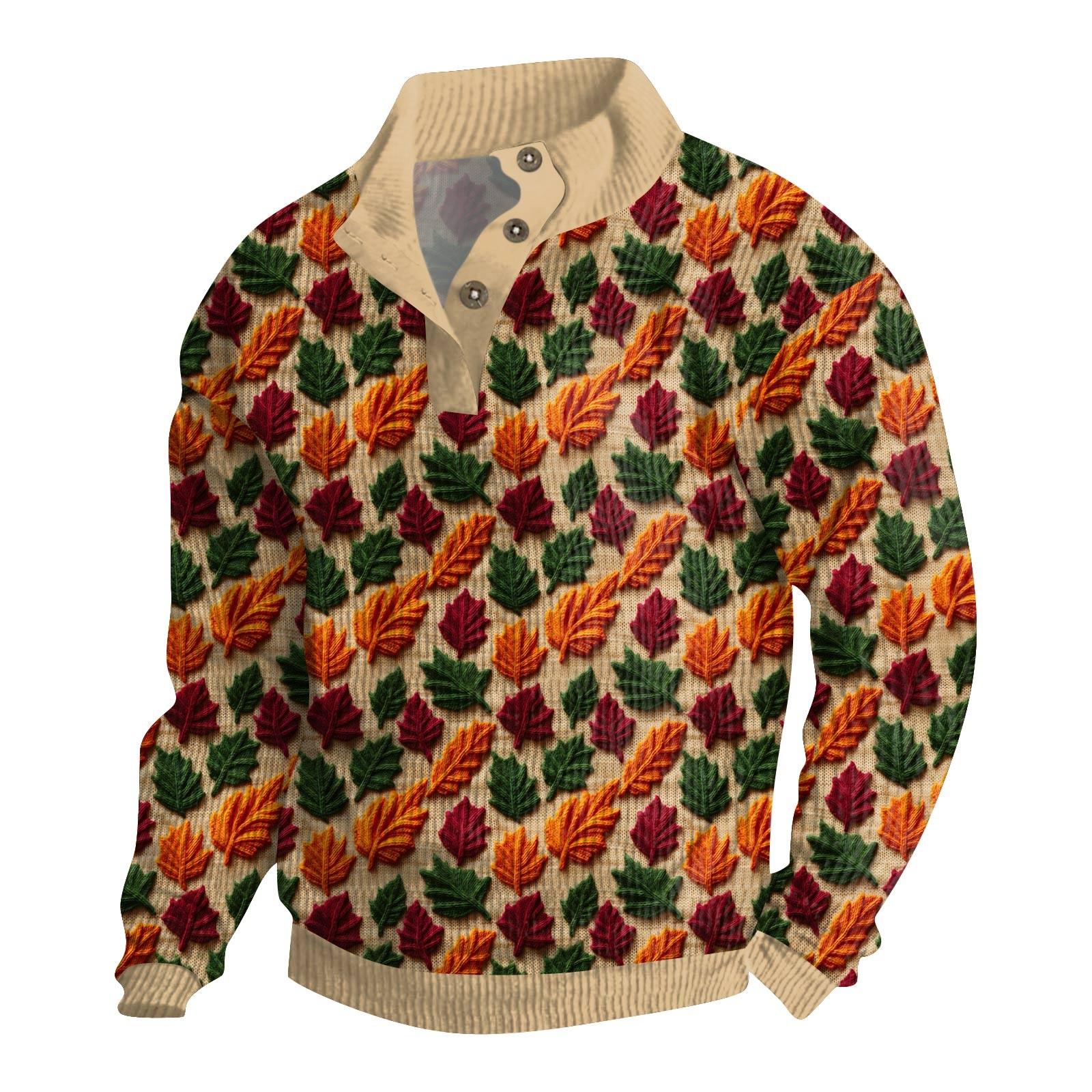 Ren Bag Heren Kerst Katoenen Pullover Lange Mouw Outdoor Shirt Vintage Corduroy Knoop Stand Kraag Shirt Casual Sweatshirt Kerst Print Top XL saffraan