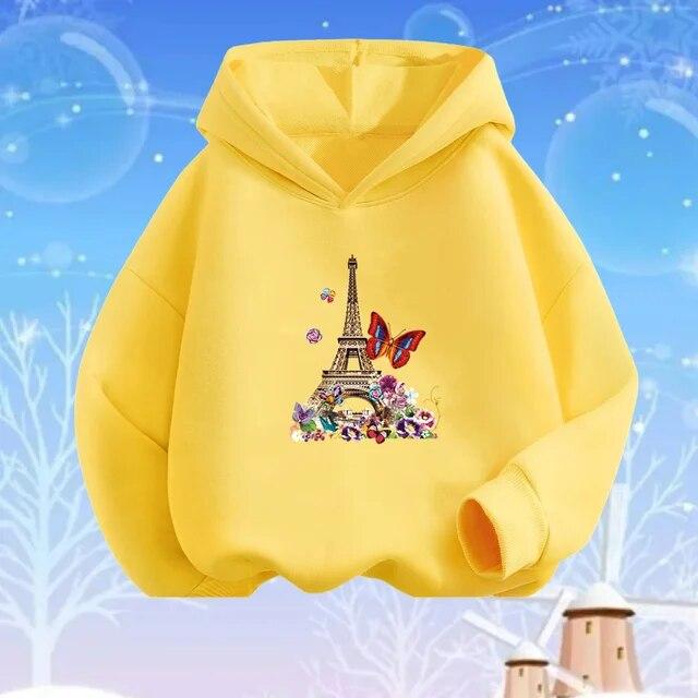 Xuhaijian02 Fashion Girl Parijs Eiffeltoren Print Hoodies Herfst en winter Dunne streetwear truien met lange mouwen 130