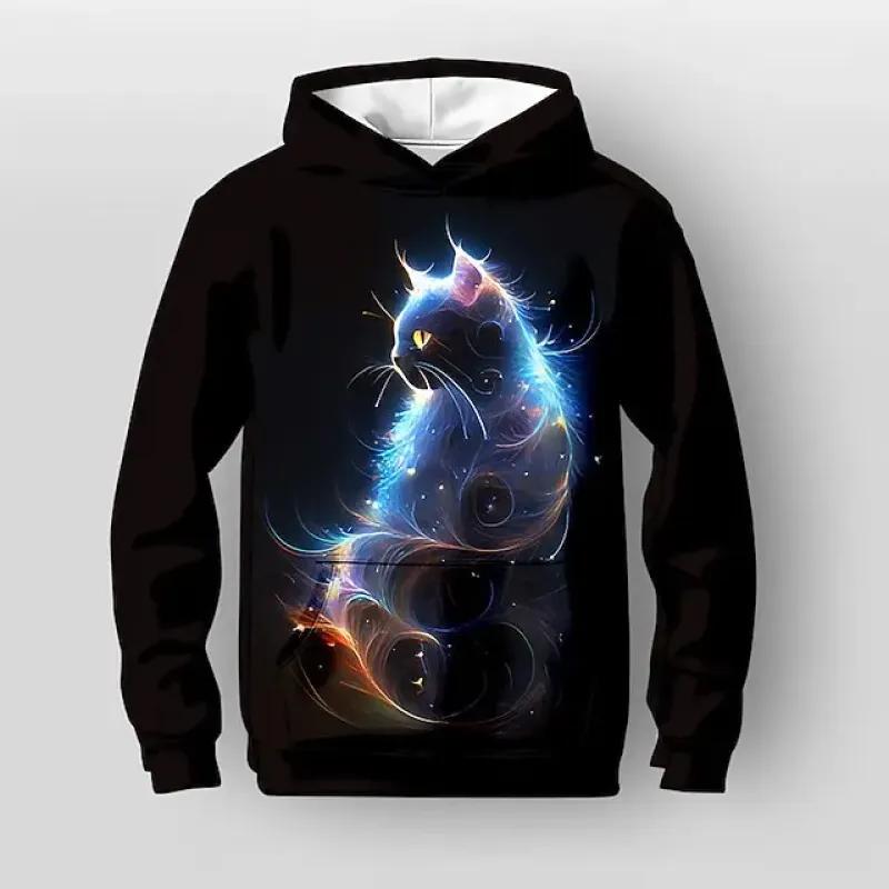 ETST WENDY 012 Meisjes 3D Grafische Cartoon Kat Hoodie Lange Mouw 3D Print Herfst Winter Actief Mode Schattig Polyester Kinderen Buiten Casual Dagelijks 150CM