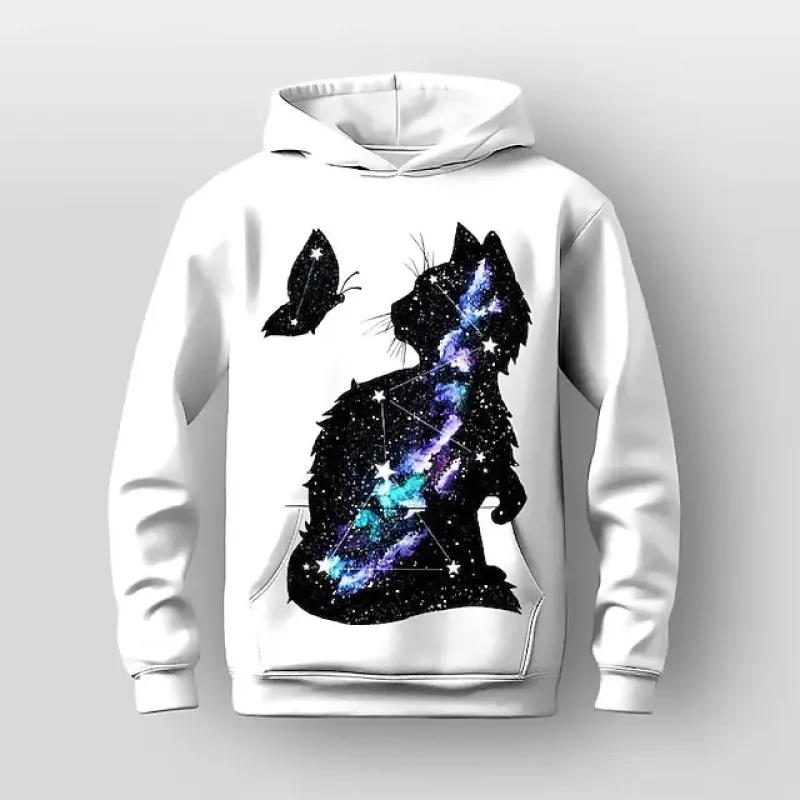 ETST WENDY 012 Meisjes 3D Grafische Cartoon Kat Hoodie Lange Mouw 3D Print Herfst Winter Actief Mode Schattig Polyester Kinderen Buiten Casual Dagelijks 150CM