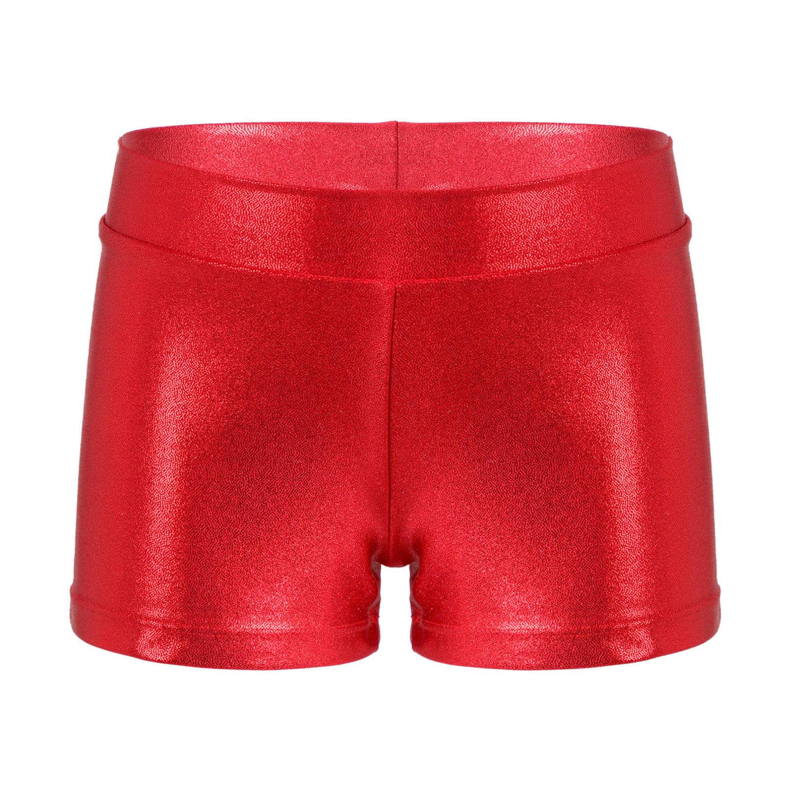 Ranrann Kinderen Meisjes Glanzende Metallic Elastische Tailleband Gym Workout Sport Dans Shorts 5-6 Years