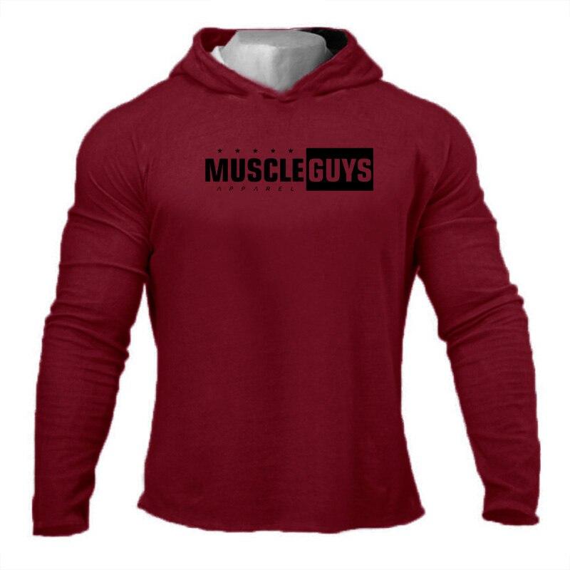 Muscle Guys Muscleguys Slim Fit Comfortabele hoodie Heren Dagelijkse vrijetijdskleding Bodybuilder Lange mouwen voor hardlopen XXL bordeaux
