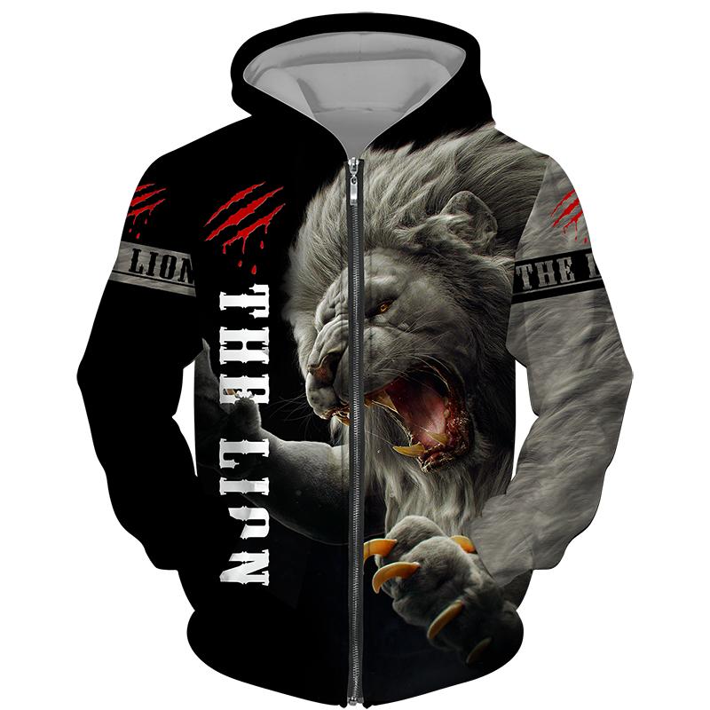 TIP723 Lente Herfst Heren Rits Hoodie Sweatshirts 3D Dier Leeuw Beest Afdrukken Capuchon Trui Mode Jas Casual Sportkleding XL