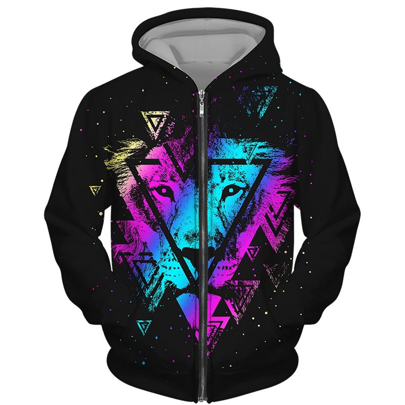 TIP723 Lente Herfst Heren Rits Hoodie Sweatshirts 3D Dier Leeuw Beest Afdrukken Capuchon Trui Mode Jas Casual Sportkleding L