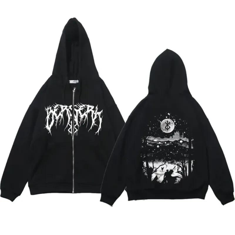TENJINGE Trendy Anime Berserk Guts Hoodie Streetwear Skull Knight Rits Hoodies Fleece Harajuku Casual Jassen Oversized Sweatshirts Y2K Kleding 3XL
