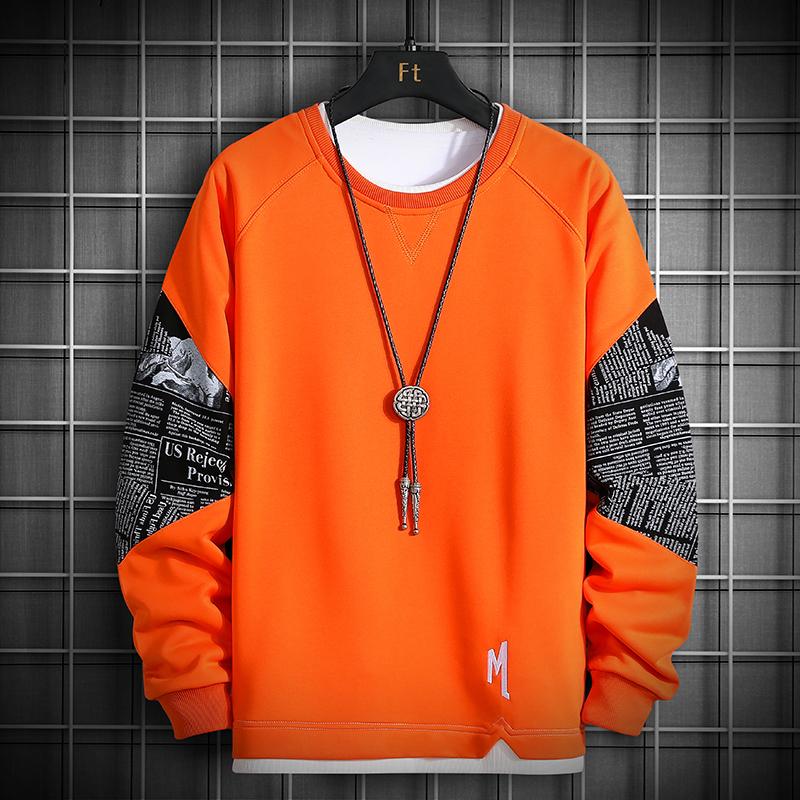 AKA005 Single Road Crewneck Sweatshirt Heren Lente Harajuku Oversized Japanse Streetwear Zwarte Hoodie Heren Sweatshirts Hoodies Mannelijk L oranje