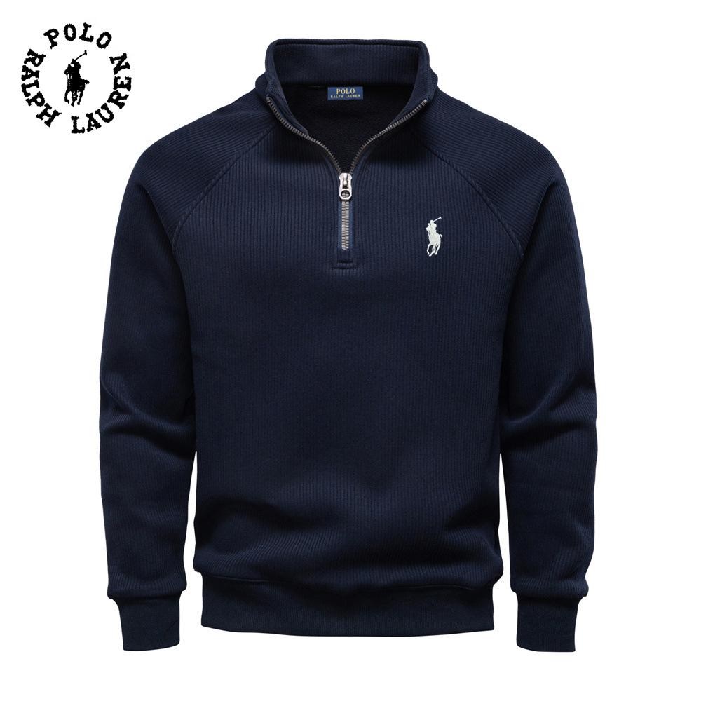 Polo Ralph Lauren 2025 New Autumn/Winter Embroidery Half Zipper Hoodie Stand Up Collar Trendy Versatile Plush Men's Hoodie XL