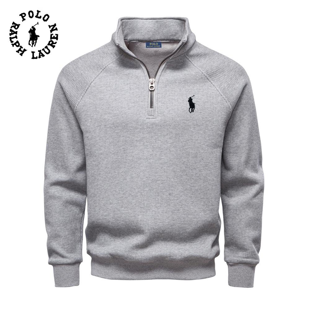 Polo Ralph Lauren 2025 New Autumn/Winter Embroidery Half Zipper Hoodie Stand Up Collar Trendy Versatile Plush Men's Hoodie XXL