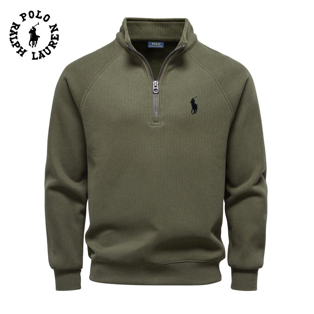 Polo Ralph Lauren 2025 New Autumn/Winter Embroidery Half Zipper Hoodie Stand Up Collar Trendy Versatile Plush Men's Hoodie XL