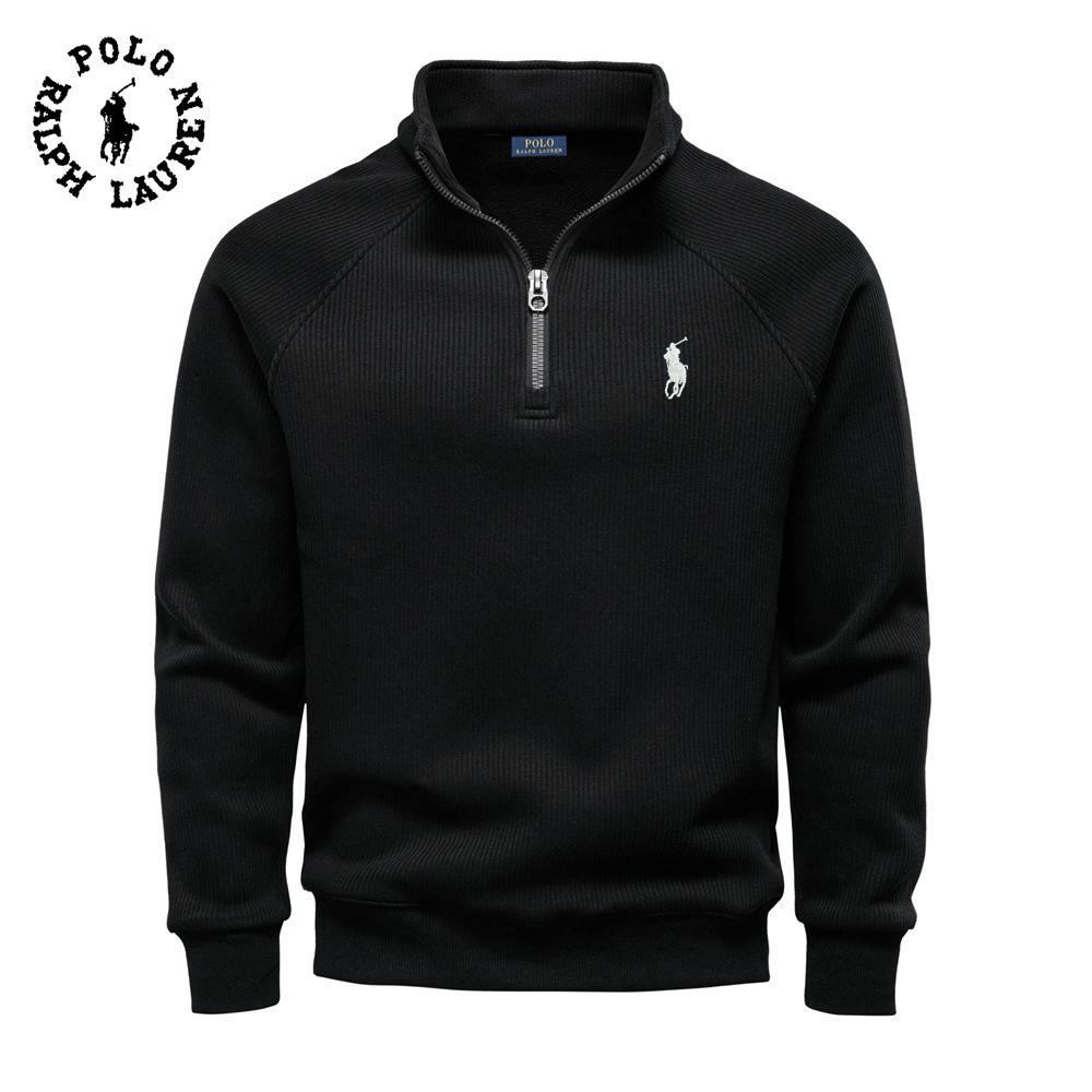 Polo Ralph Lauren 2025 New Autumn/Winter Embroidery Half Zipper Hoodie Stand Up Collar Trendy Versatile Plush Men's Hoodie S