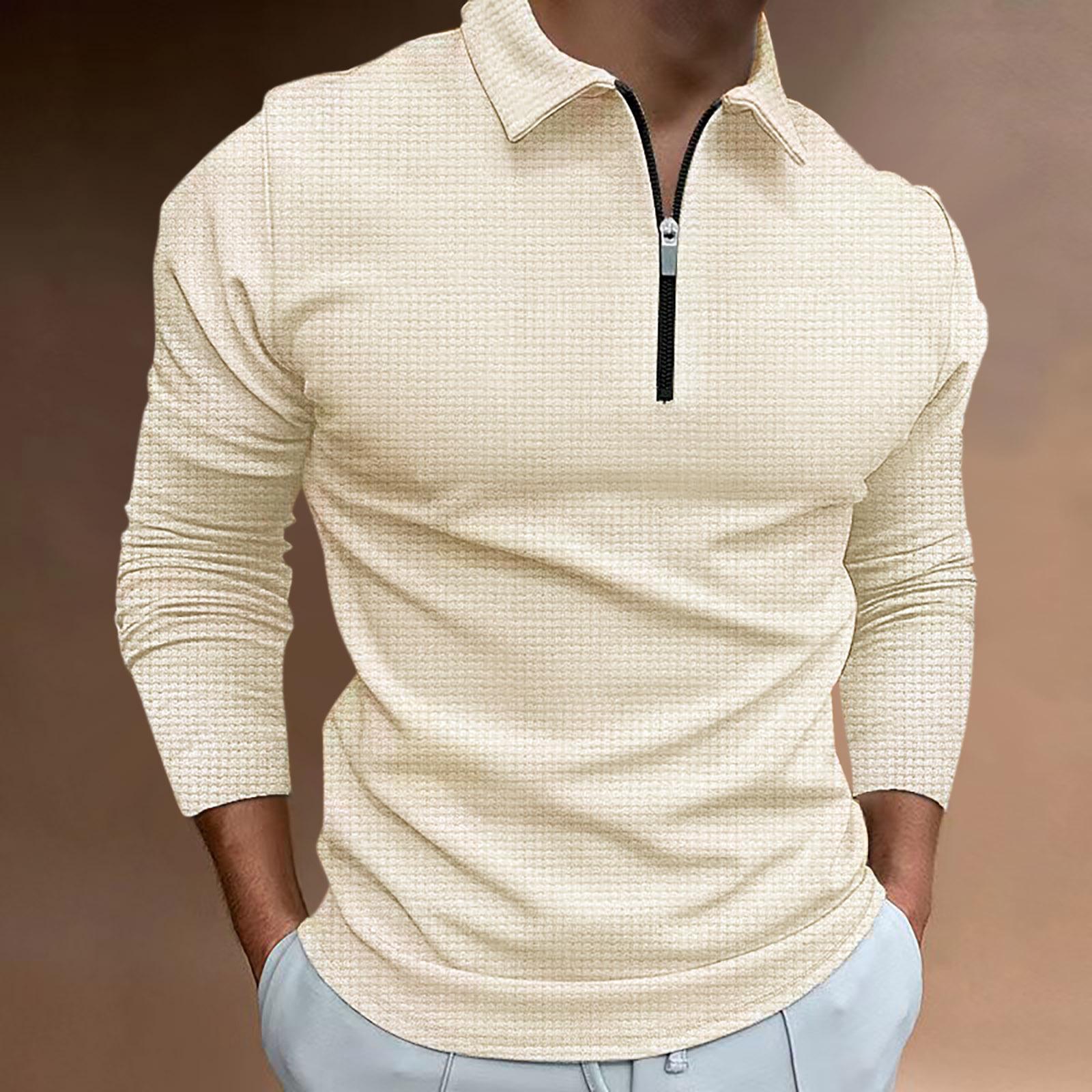 Fashion human Nieuwe wafel rits lange mouw polo shirt heren T-shirt tops M