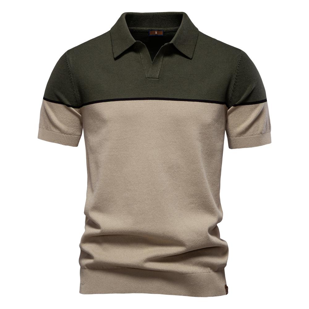 AIOPESON Men Fashion 2025 Heren V-hals Poloshirt Business Casual Zomer Comfort Fit Gebreide Trui Polo Heren EUR L 75-85kg legergroene kleur