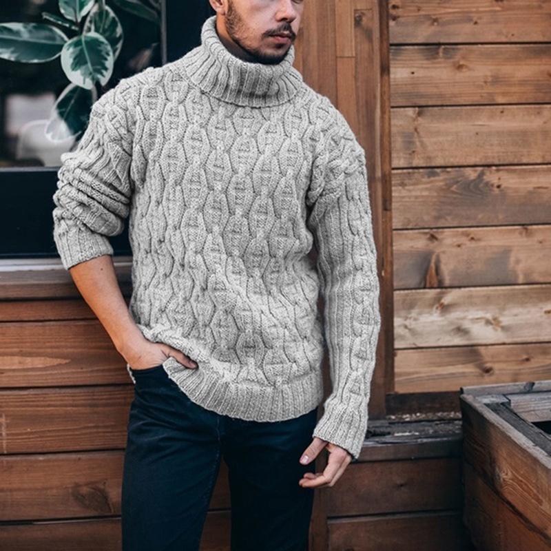 Sexy and beautiful clothes Nieuwe herfst- en winter herensweater met hoge hals en effen modetrend-gebreide kleding M