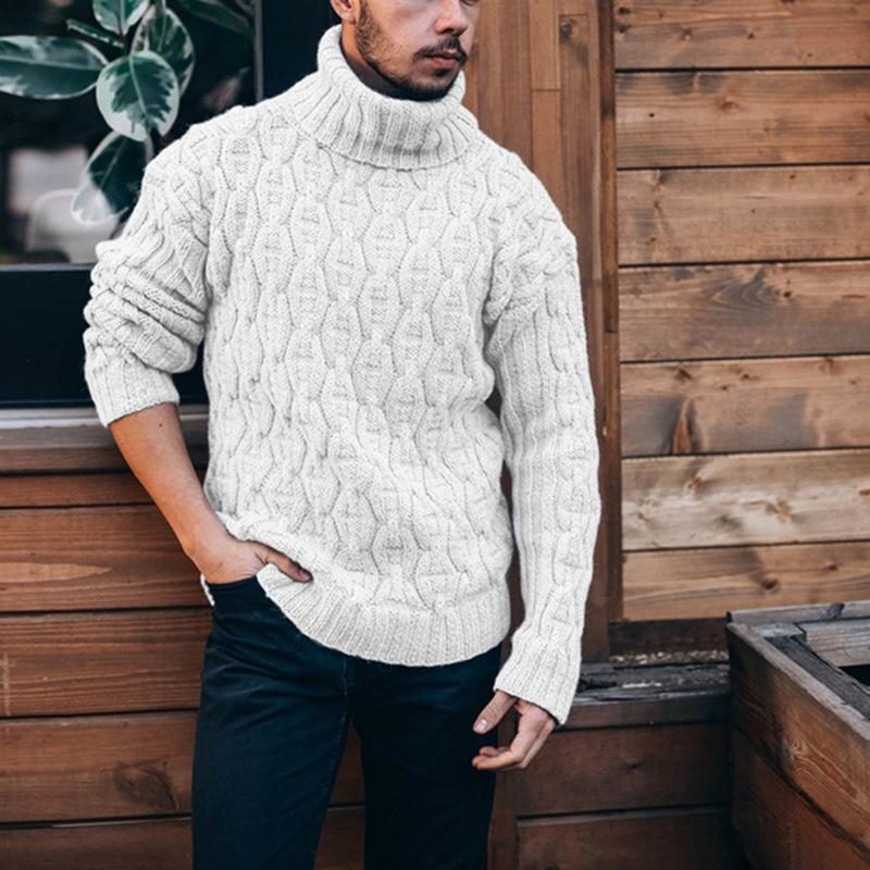 Sexy and beautiful clothes Nieuwe herfst- en winter herensweater met hoge hals en effen modetrend-gebreide kleding L