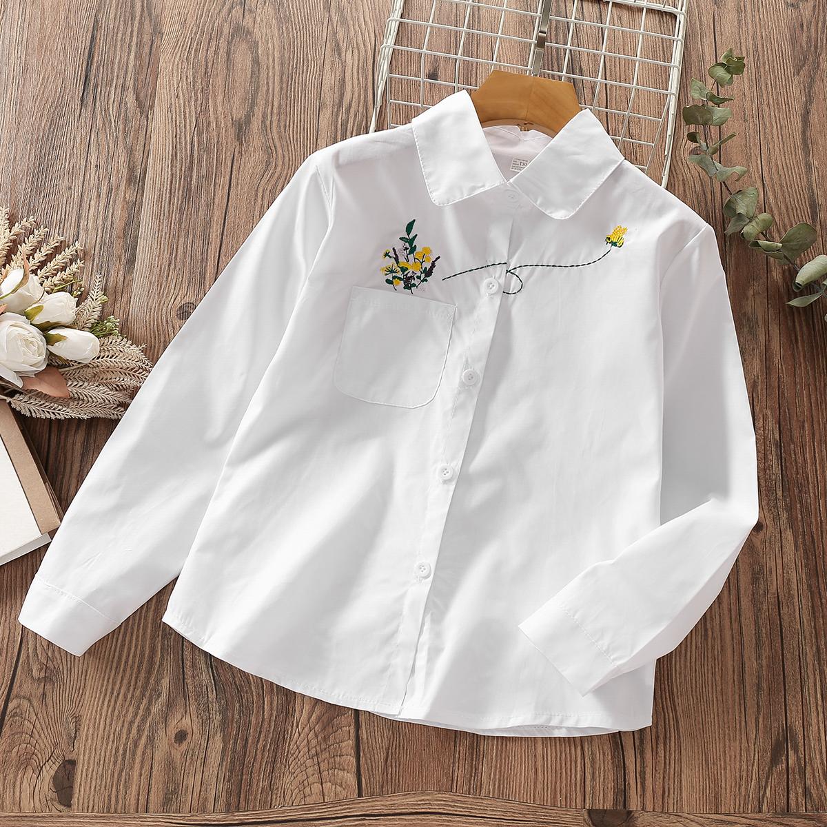 YOUULAR Tieners School Shirt voor Meisje Blouse Katoenen Tops Lange Mouw Kant Kinderkleding Lente Herfst Baby Kinderkleding 6 7 10 14Y 8T wit