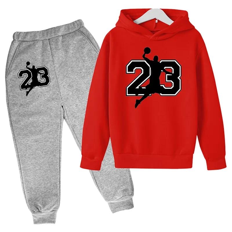 Xuhaijian02 23 Basketbal Hoodie Sport Hoodie Lente Herfst Kinderen Hoodie + Broek 2-delige set Tiener Schattig 4-14Y Jongens Kinderen Meisjes Hoodiepakken 160
