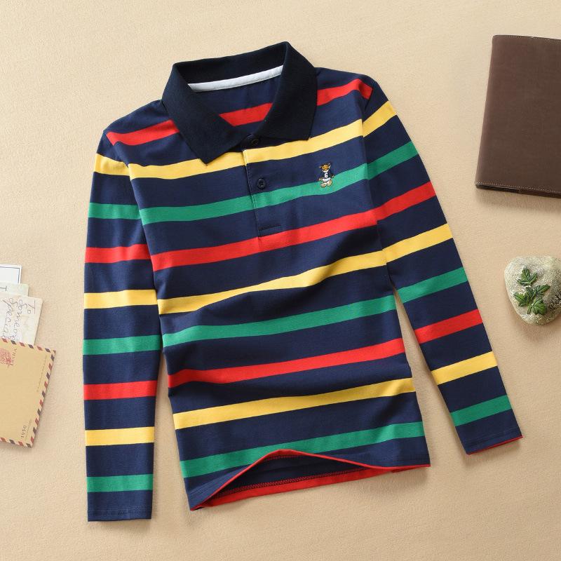YOUULAR Kinderen Lange mouwen T-shirt Lente Herfst Jongens Revers Polo Shirt Gestreept 20/150cm