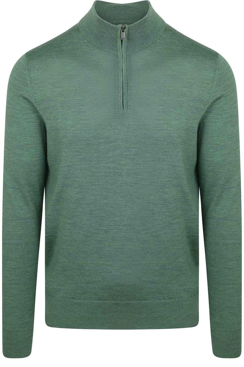 Suitable Merino Half Zip Trui Mid Groen