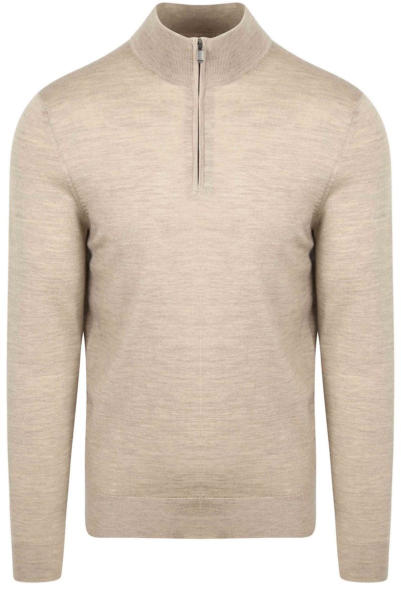 Suitable Merino Half Zip Trui Sand