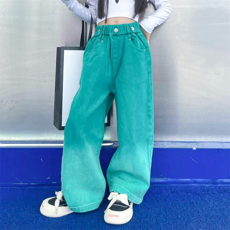 LAOHU Jeans Meisjes Mode Roze Wijde Broeken Kinderkleding Lente Herfst Streetwear Broeken 170cm