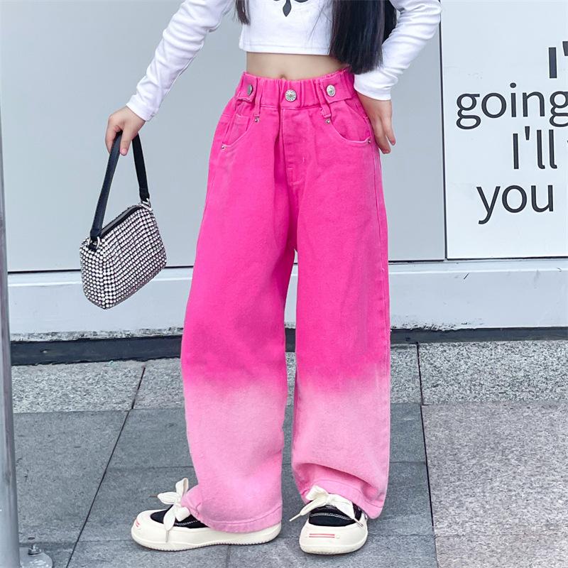 LAOHU Jeans Meisjes Mode Roze Wijde Broeken Kinderkleding Lente Herfst Streetwear Broeken 150cm roze